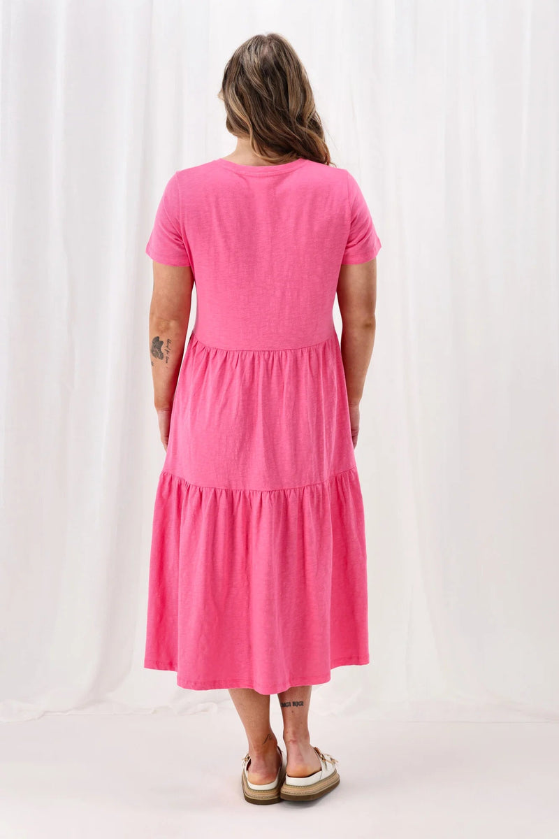 ELM_GIGI TIERED MIDI DRESS AURORA PINK _ GIGI TIERED MIDI DRESS AURORA PINK _ Ebony Boutique NZ