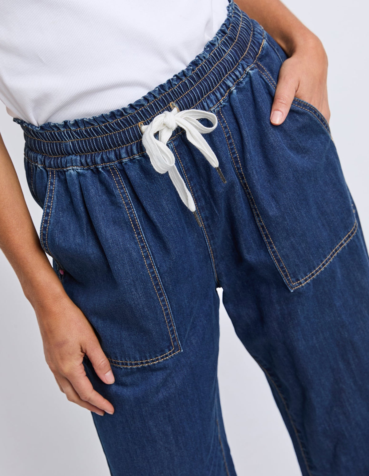 GRETA SLIM LEG DENIM PANT SAPPHIRE_by_ELM_women's_in_New Zealand_ DETAIL _