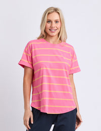 HALLI SHORT SLEEVE TEE - STRIPE PINK/PEACH_by_ELM_women's_in_New Zealand_ FEATURED / FRONT _
