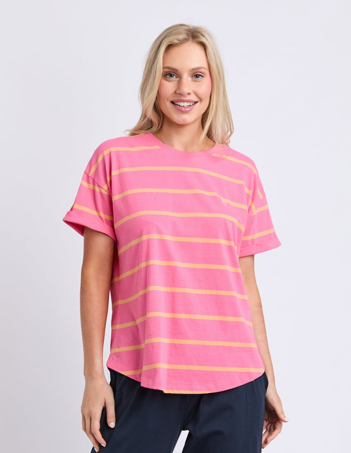 HALLI SHORT SLEEVE TEE - STRIPE PINK/PEACH_by_ELM_women's_in_New Zealand_ FEATURED / FRONT _