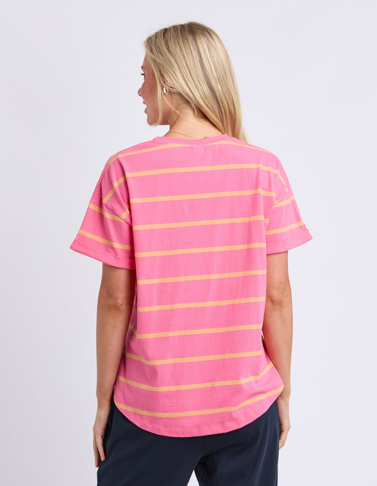 HALLI SHORT SLEEVE TEE - STRIPE PINK/PEACH_by_ELM_women's_in_New Zealand_ BACK _