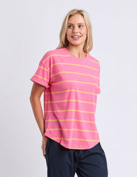 HALLI SHORT SLEEVE TEE - STRIPE PINK/PEACH_by_ELM_women's_in_New Zealand_ ANGLE _