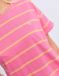 HALLI SHORT SLEEVE TEE - STRIPE PINK/PEACH_by_ELM_women's_in_New Zealand_ DETAIL _