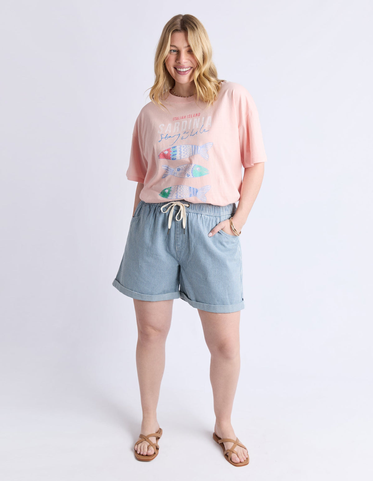 ELM_HOLLY STRIPE SHORT BLUE / WHITE STRIPE _ HOLLY STRIPE SHORT BLUE / WHITE STRIPE _ Ebony Boutique NZ