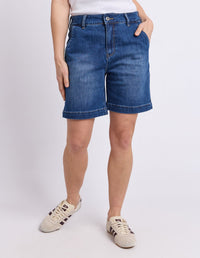 IZZY DENIM SHORT MID BLUE WASH_by_ELM_women's_in_New Zealand_ FEATURED / FRONT _