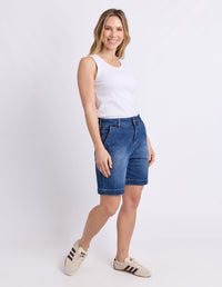 IZZY DENIM SHORT MID BLUE WASH_by_ELM_women's_in_New Zealand_ MODEL _