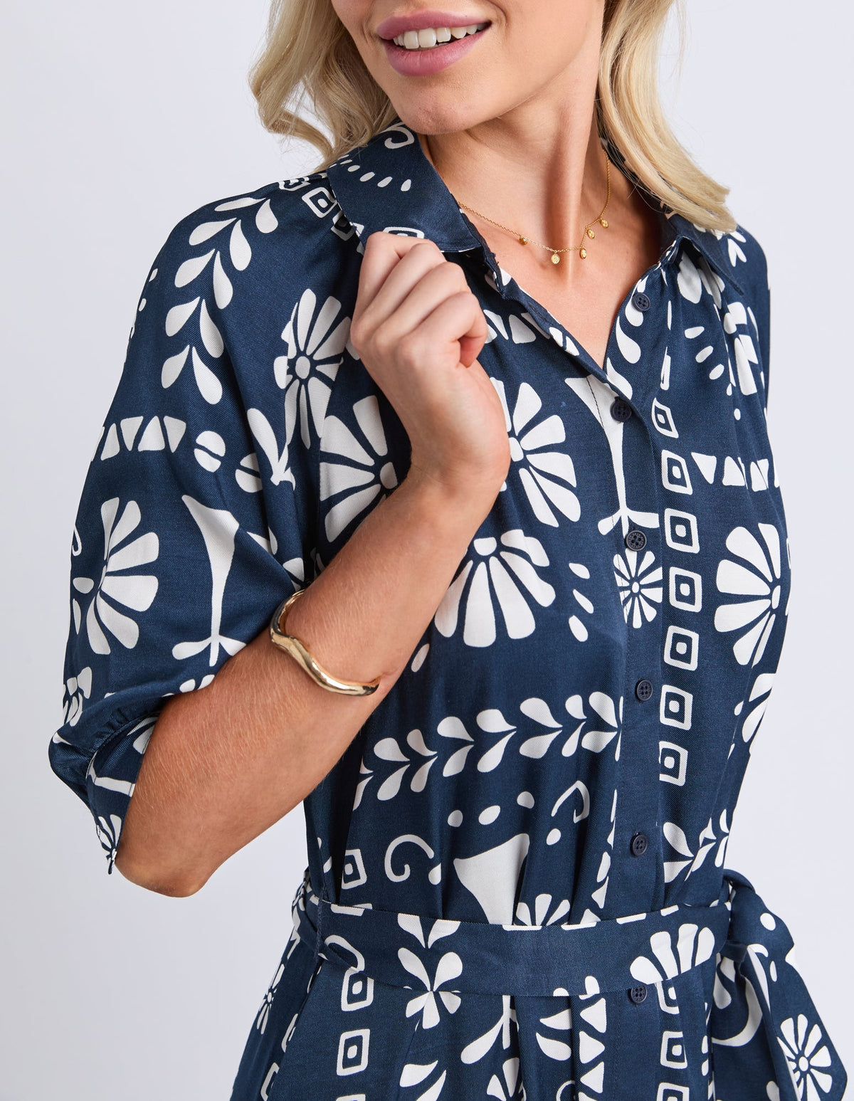 JENNY DRESS NAVY PRINT_by_ELM_women's_in_New Zealand_ DETAIL _