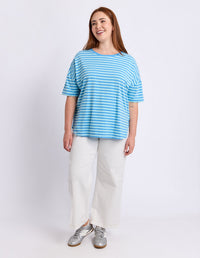 LAUREN SHORT SLEEVE TEE STRIPE TONIC BLUE/AZURE_by_ELM_women's_in_New Zealand_ FEATURED / FRONT _