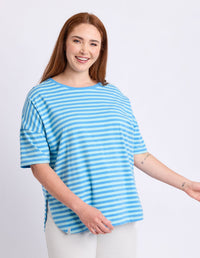 LAUREN SHORT SLEEVE TEE STRIPE TONIC BLUE/AZURE_by_ELM_women's_in_New Zealand_ MODEL _