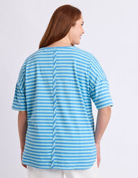 LAUREN SHORT SLEEVE TEE STRIPE TONIC BLUE/AZURE_by_ELM_women's_in_New Zealand_ BACK _