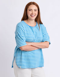LAUREN SHORT SLEEVE TEE STRIPE TONIC BLUE/AZURE_by_ELM_women's_in_New Zealand_ ANGLE _