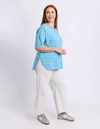 LAUREN SHORT SLEEVE TEE STRIPE TONIC BLUE/AZURE_by_ELM_women's_in_New Zealand_ MODEL _