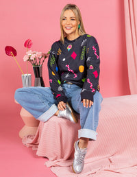 LIQUORICE GALAXY CREW MIDNIGHT PRINT MULTI_by_ELM_women's_in_New Zealand_ FEATURED / FRONT _