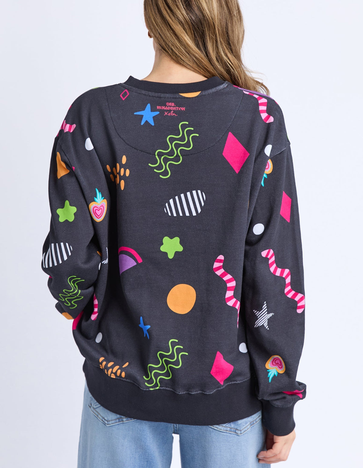 LIQUORICE GALAXY CREW MIDNIGHT PRINT MULTI_by_ELM_women's_in_New Zealand_ BACK _