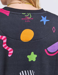 LIQUORICE GALAXY CREW MIDNIGHT PRINT MULTI_by_ELM_women's_in_New Zealand_ DETAIL _