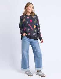 LIQUORICE GALAXY CREW MIDNIGHT PRINT MULTI_by_ELM_women's_in_New Zealand_ MODEL _