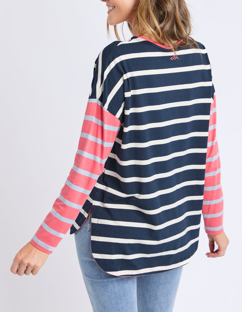 ELM_MARTA STRIPE L/S TEE CHARCOAL _ MARTA STRIPE L/S TEE CHARCOAL _ Ebony Boutique NZ