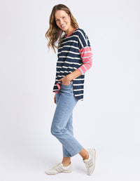ELM_MARTA STRIPE L/S TEE CHARCOAL _ MARTA STRIPE L/S TEE CHARCOAL _ Ebony Boutique NZ
