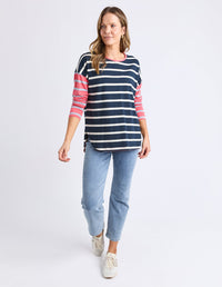 ELM_MARTA STRIPE L/S TEE CHARCOAL _ MARTA STRIPE L/S TEE CHARCOAL _ Ebony Boutique NZ