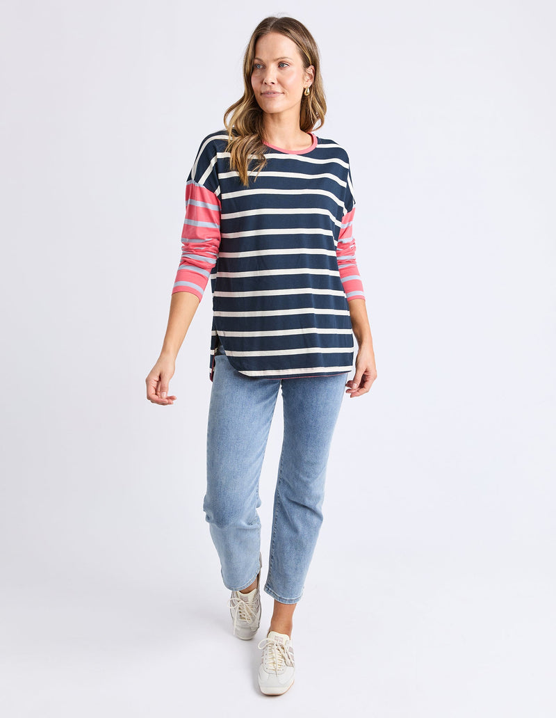 ELM_MARTA STRIPE L/S TEE CHARCOAL _ MARTA STRIPE L/S TEE CHARCOAL _ Ebony Boutique NZ