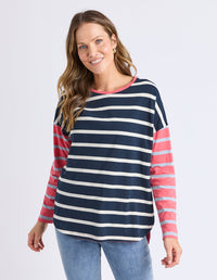 ELM_MARTA STRIPE L/S TEE CHARCOAL _ MARTA STRIPE L/S TEE CHARCOAL _ Ebony Boutique NZ