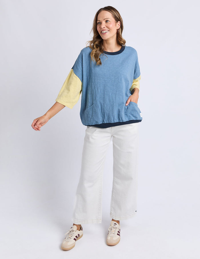 ELM_MAZIE COLOUR BLOCK SWEAT BANANA AND NAVY _ MAZIE COLOUR BLOCK SWEAT BANANA AND NAVY _ Ebony Boutique NZ