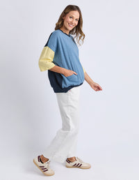 ELM_MAZIE COLOUR BLOCK SWEAT BANANA AND NAVY _ MAZIE COLOUR BLOCK SWEAT BANANA AND NAVY _ Ebony Boutique NZ