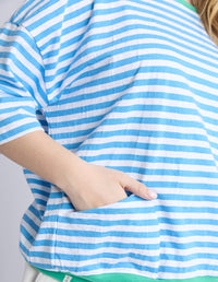 ELM_MAZIE RINGER SWEAT CONTRAST NECK BLUE STRIPE _ MAZIE RINGER SWEAT CONTRAST NECK BLUE STRIPE _ Ebony Boutique NZ