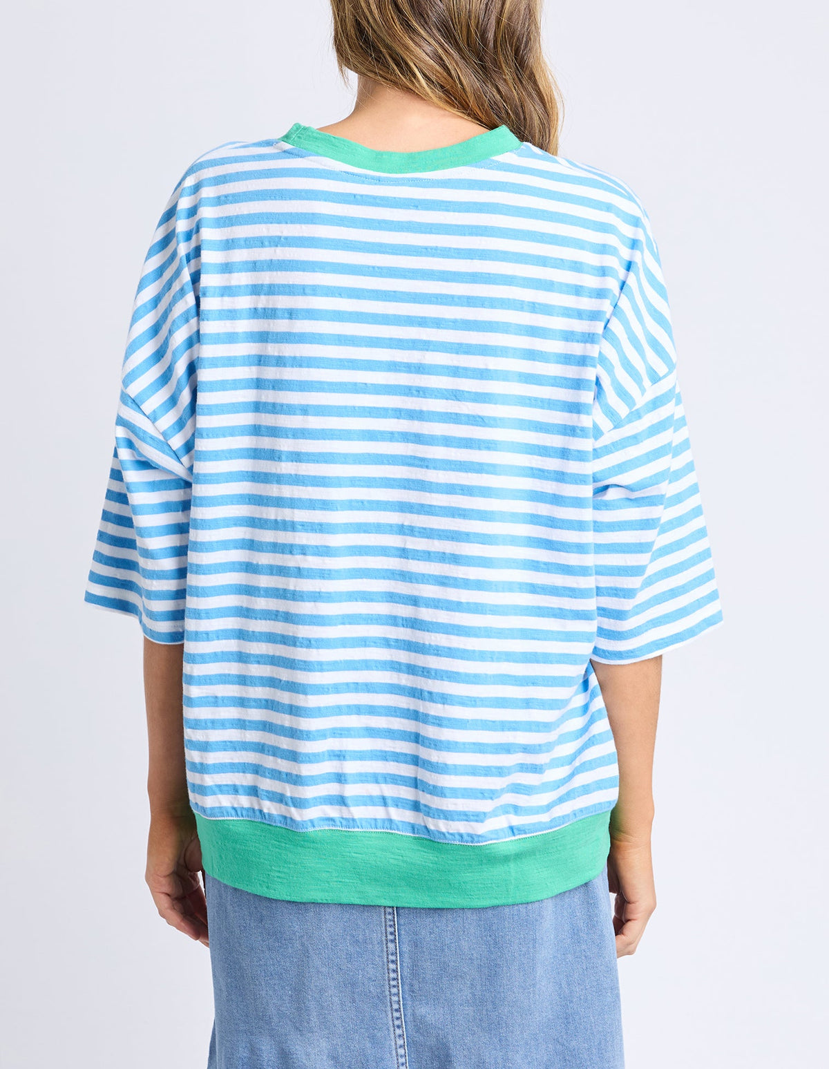 ELM_MAZIE RINGER SWEAT CONTRAST NECK BLUE STRIPE _ MAZIE RINGER SWEAT CONTRAST NECK BLUE STRIPE _ Ebony Boutique NZ