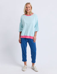 MAZIE STRIPE RINGER SWEAT TBLU/WHT/PNK_by_ELM_women's_in_New Zealand_ MODEL _