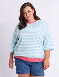 MAZIE STRIPE RINGER SWEAT TBLU/WHT/PNK_by_ELM_women's_in_New Zealand_ FEATURED / FRONT _