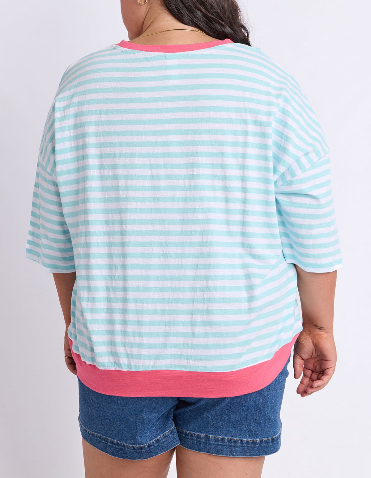 MAZIE STRIPE RINGER SWEAT TBLU/WHT/PNK_by_ELM_women's_in_New Zealand_ BACK _