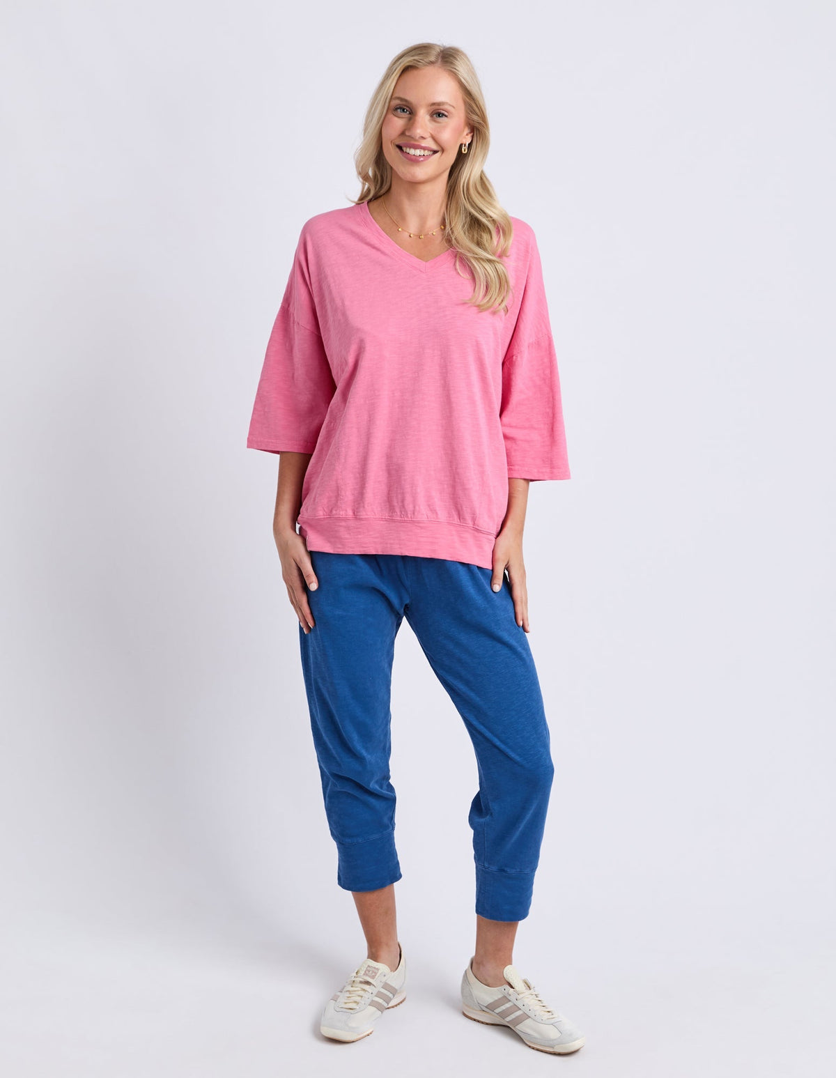 MAZIE VEE NECK PINK LEMONADE_by_ELM_women's_in_New Zealand_ MODEL _
