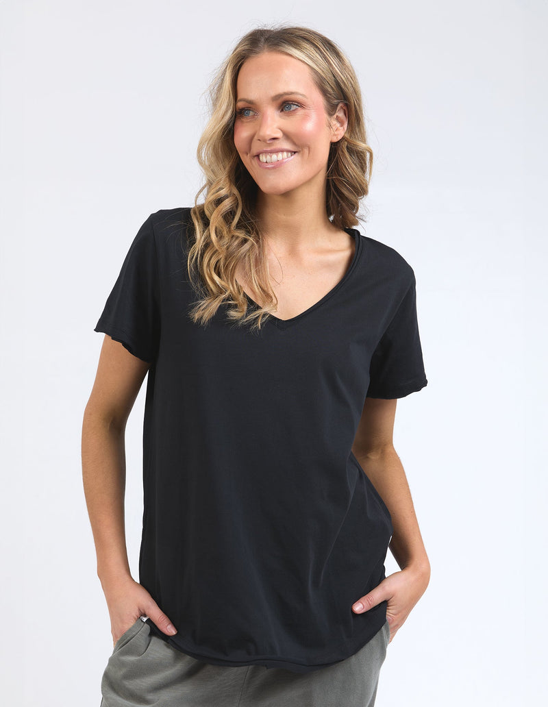 ELM_PIMA VEE TEE BLACK _ PIMA VEE TEE BLACK _ Ebony Boutique NZ