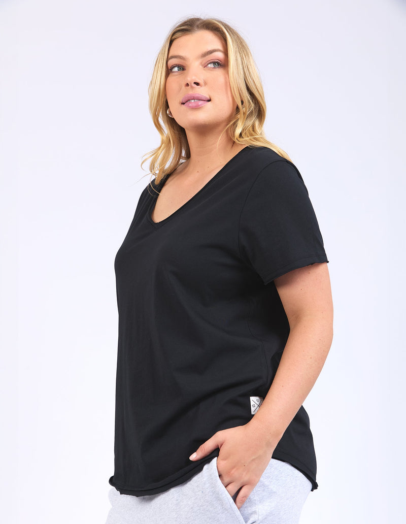 ELM_PIMA VEE TEE BLACK _ PIMA VEE TEE BLACK _ Ebony Boutique NZ