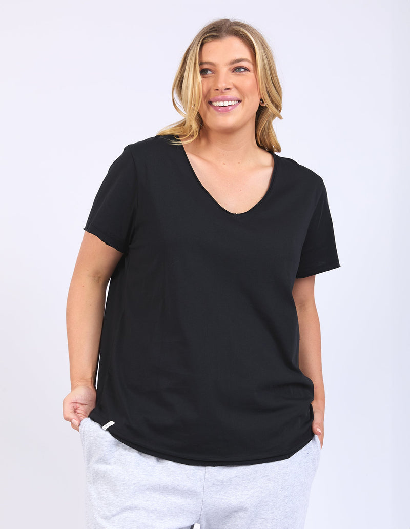 ELM_PIMA VEE TEE BLACK _ PIMA VEE TEE BLACK _ Ebony Boutique NZ