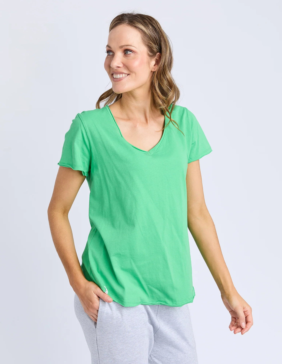 ELM_PIMA VEE TEE SPRING GREEN _ PIMA VEE TEE SPRING GREEN _ Ebony Boutique NZ