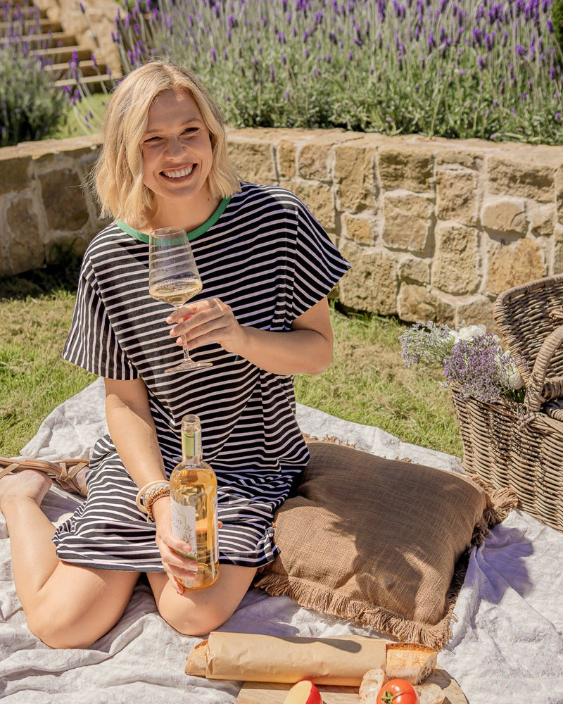 ELM_SABRINA DRESS NAVY STRIPE _ SABRINA DRESS NAVY STRIPE _ Ebony Boutique NZ