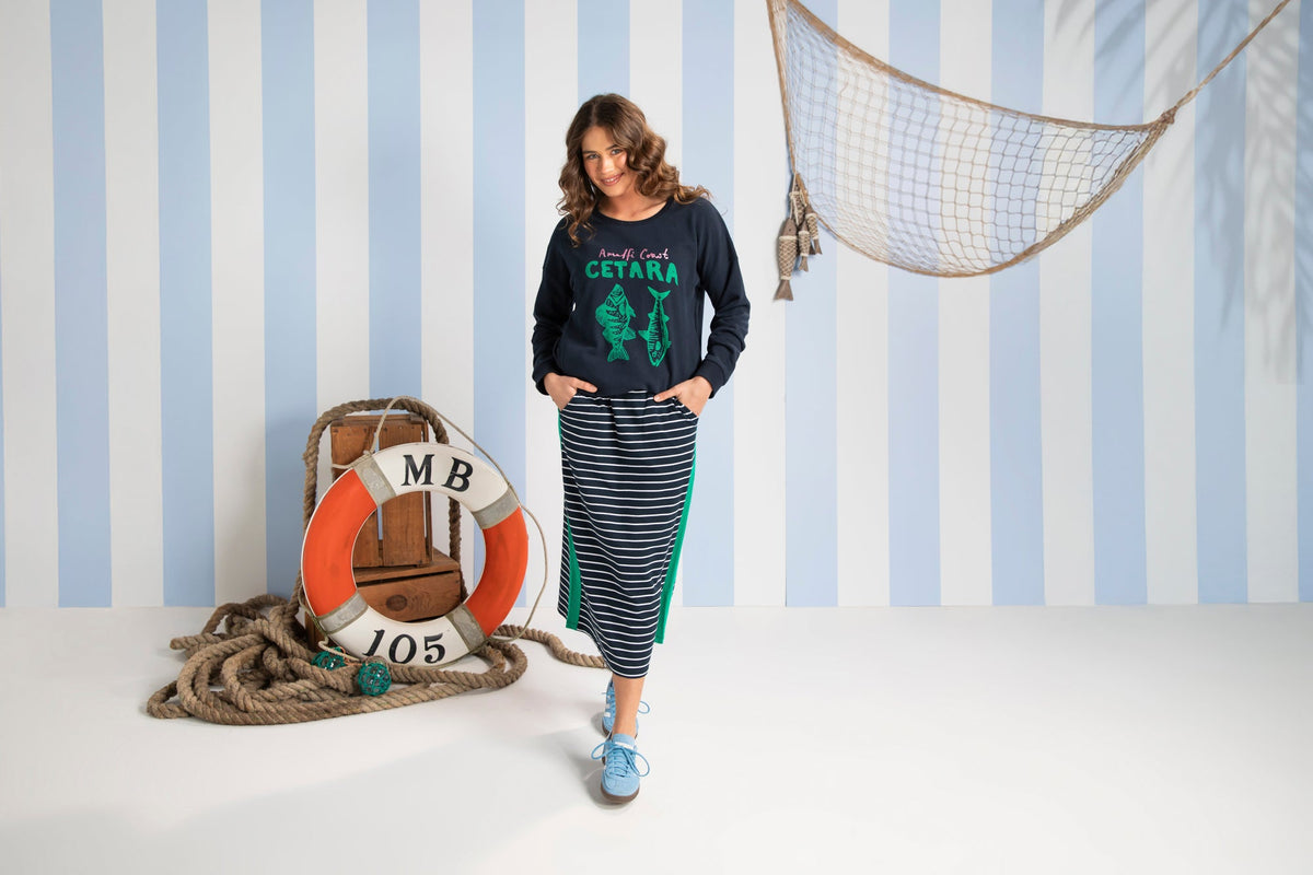 ELM_SLOANE SKIRT - STRIPE.NAVY _ SLOANE SKIRT - STRIPE.NAVY _ Ebony Boutique NZ