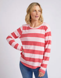 ELM_SPRITZ STRIPE L/S TEE CORAL _ SPRITZ STRIPE L/S TEE CORAL _ Ebony Boutique NZ