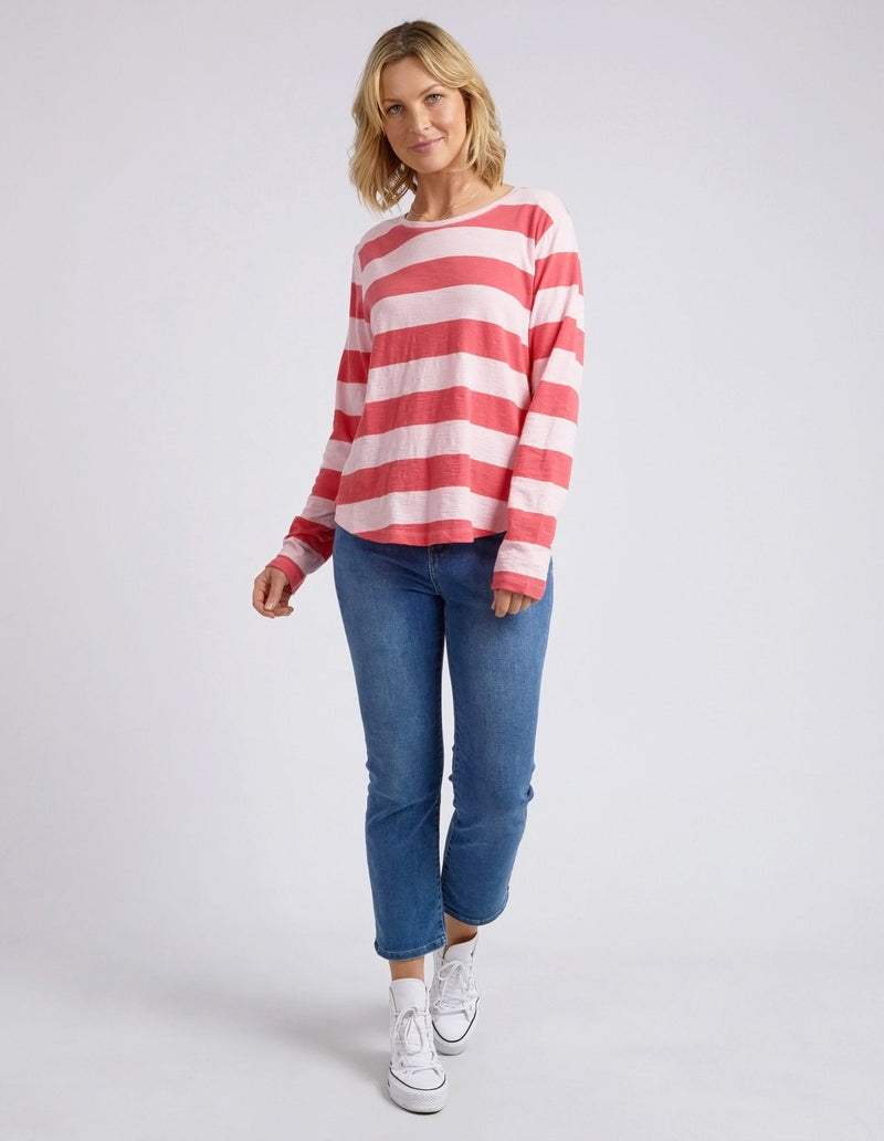 ELM_SPRITZ STRIPE L/S TEE CORAL _ SPRITZ STRIPE L/S TEE CORAL _ Ebony Boutique NZ