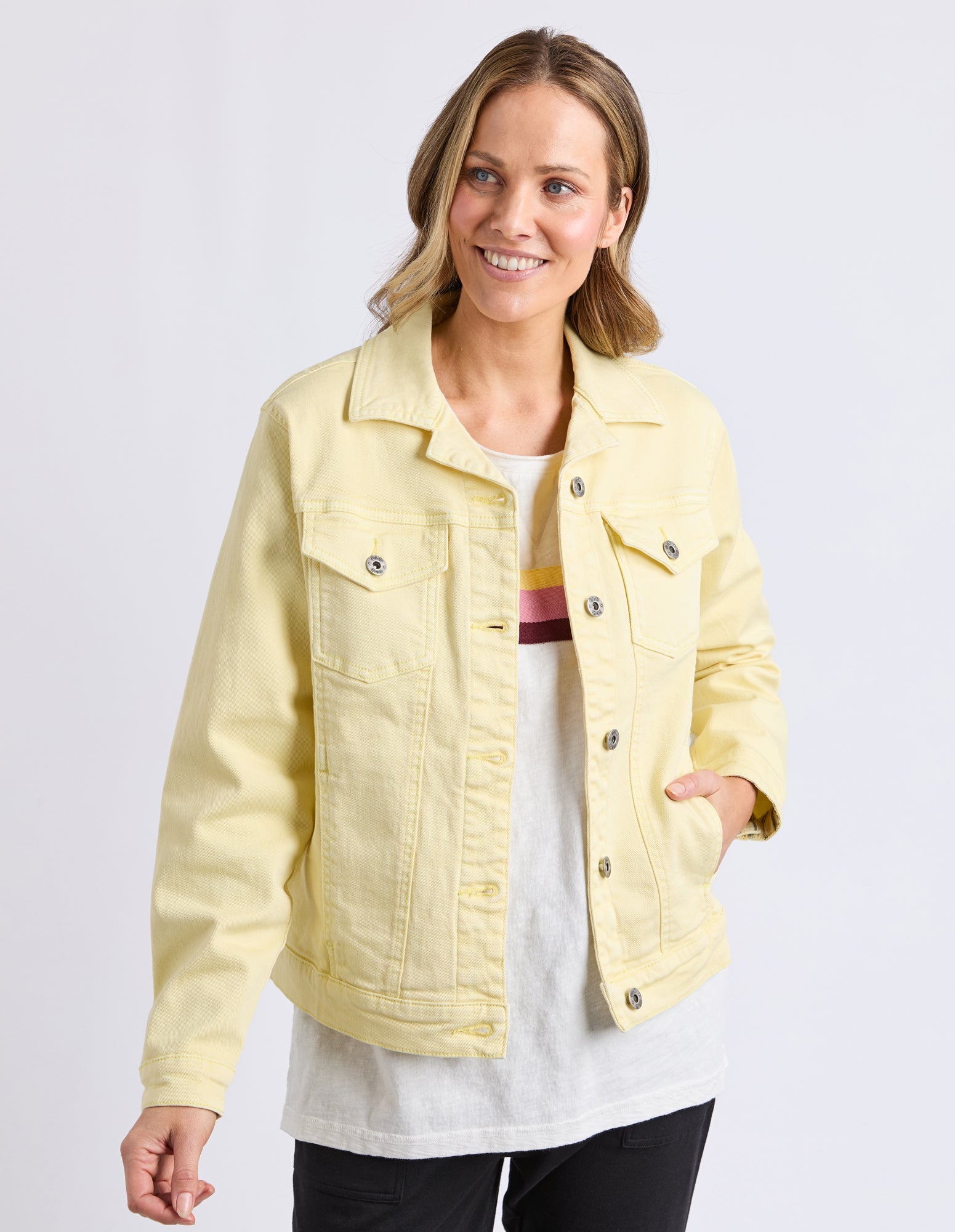 Elm Tilly Jacket Pale Lemon | Stretch Denim Jacket NZ – Ebony