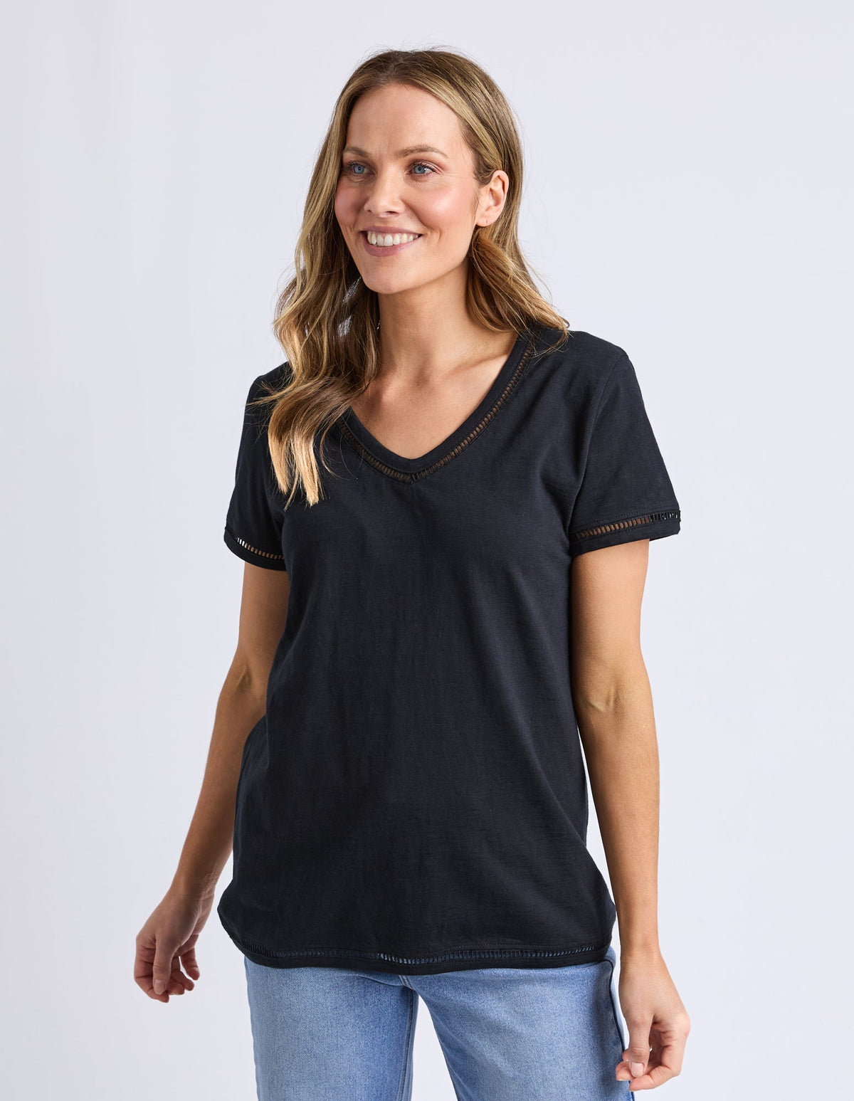 VICTORIA SHORT SLEEVE TEE BLACK_by_ELM_women's_in_New Zealand_ VICTORIA SHORT SLEEVE TEE BLACK _