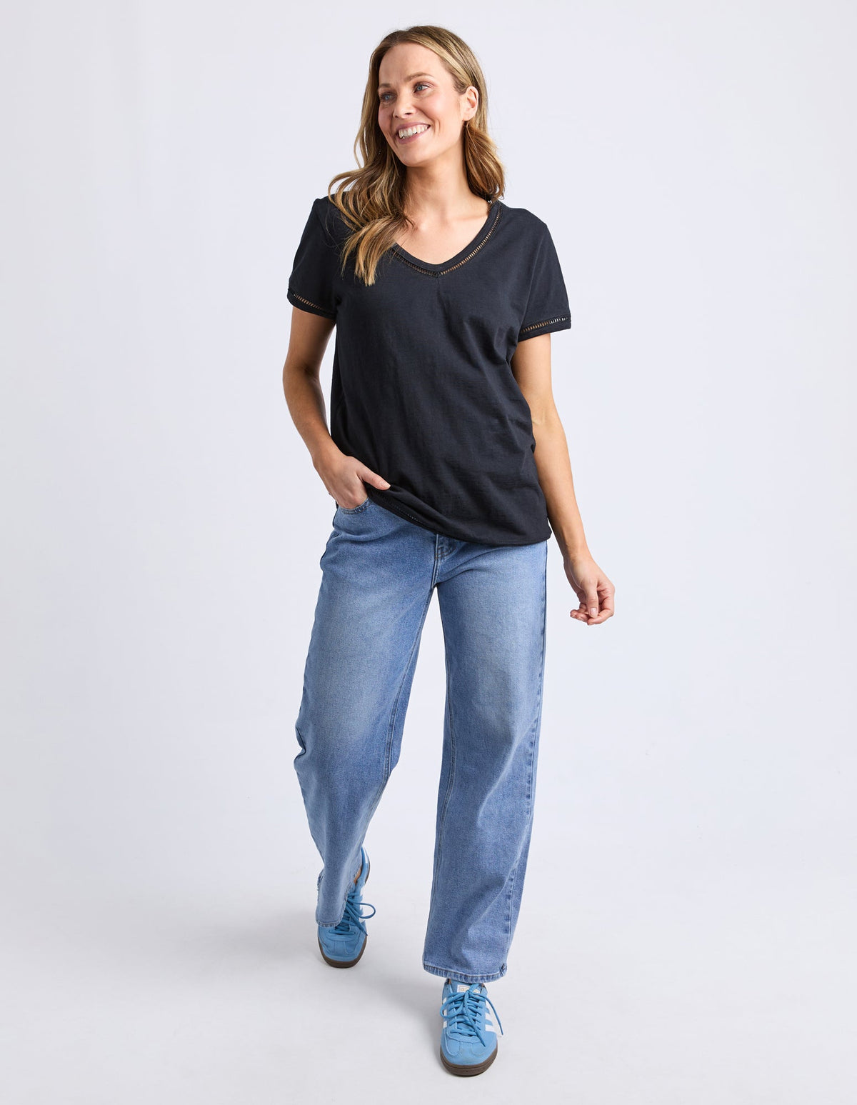 VICTORIA SHORT SLEEVE TEE BLACK_by_ELM_women's_in_New Zealand_ VICTORIA SHORT SLEEVE TEE BLACK _