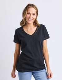 VICTORIA SHORT SLEEVE TEE BLACK_by_ELM_women's_in_New Zealand_ VICTORIA SHORT SLEEVE TEE BLACK _