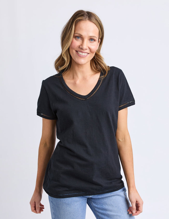 VICTORIA SHORT SLEEVE TEE BLACK_by_ELM_women's_in_New Zealand_ VICTORIA SHORT SLEEVE TEE BLACK _