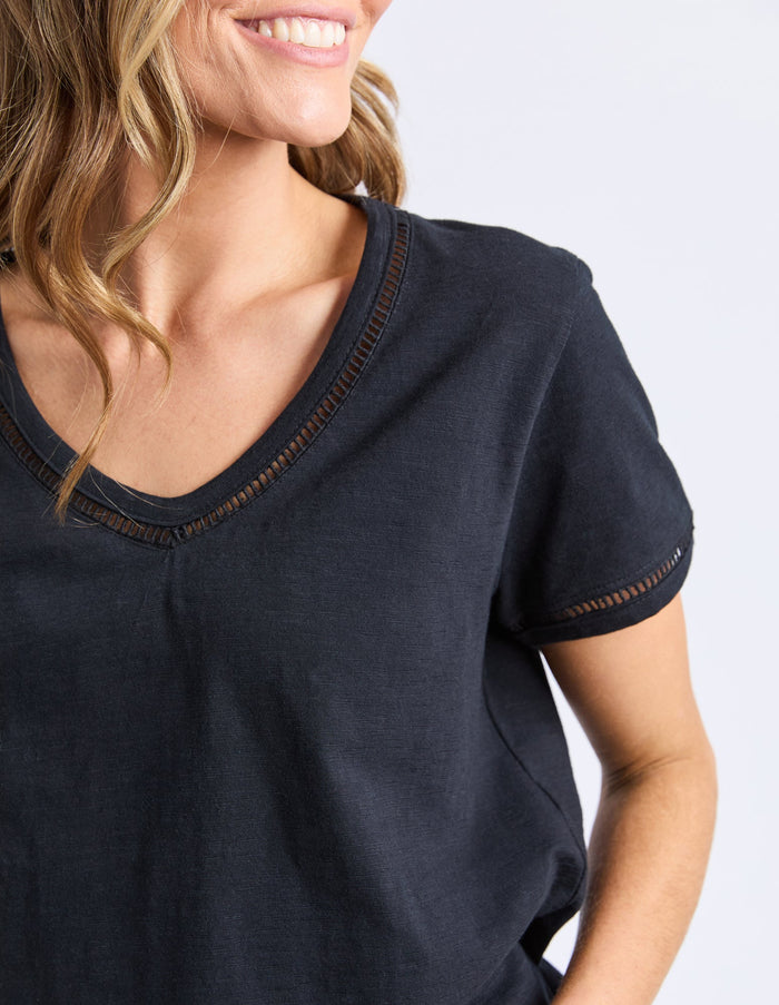 VICTORIA SHORT SLEEVE TEE BLACK_by_ELM_women's_in_New Zealand_ VICTORIA SHORT SLEEVE TEE BLACK _