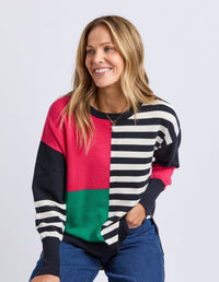 VIKEN KNIT MIDNIGHT BLOCK STRIPE MULTI_by_ELM_women's_in_New Zealand_ FEATURED / FRONT _