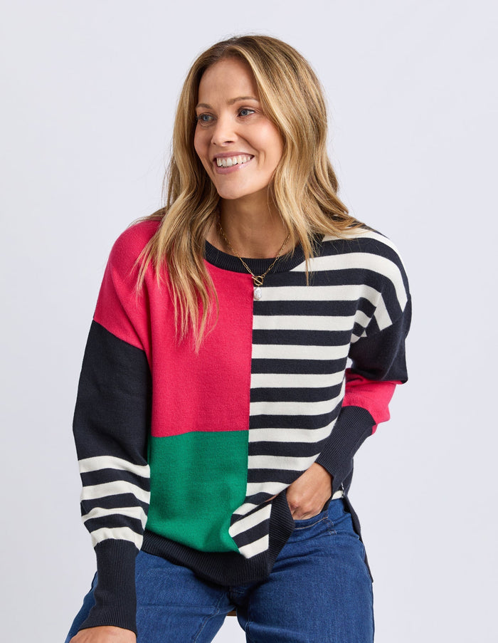 VIKEN KNIT MIDNIGHT BLOCK STRIPE MULTI_by_ELM_women's_in_New Zealand_ FEATURED / FRONT _