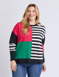 VIKEN KNIT MIDNIGHT BLOCK STRIPE MULTI_by_ELM_women's_in_New Zealand_ MODEL _